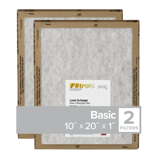 Filtrete 10 in. W X 20 in. H X 1 in. D Synthetic 1 MERV Flat Panel Filter , 2PK FPL07-2PK-24